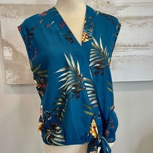 Wrap Front Printed Tank with Side Tie Detail